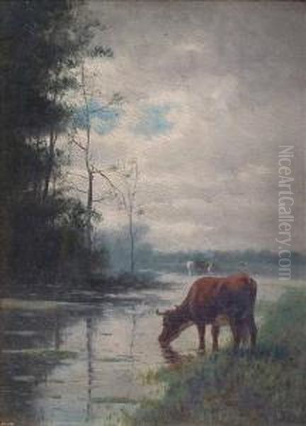 Cattlewatering Oil Painting by William Frederick Hulk