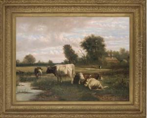 Cattle Resting In A Landscape Oil Painting by William Frederick Hulk