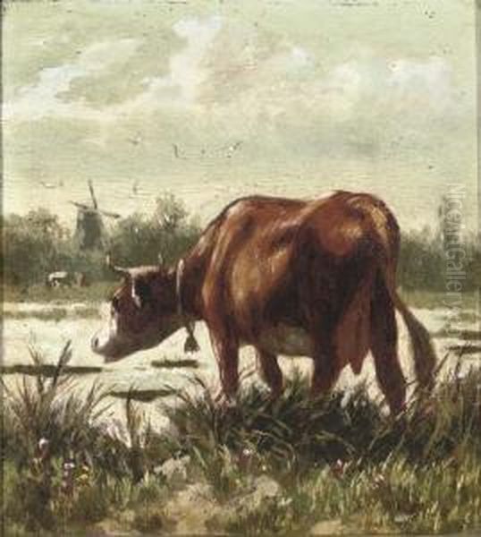 A Cow By The Water's Edge; And A Cow In A Landscape Oil Painting by William Frederick Hulk