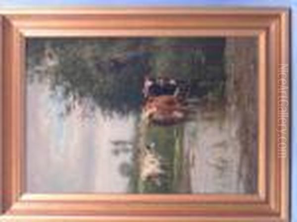 Cattle In A Water Meadow Oil Painting by William Frederick Hulk