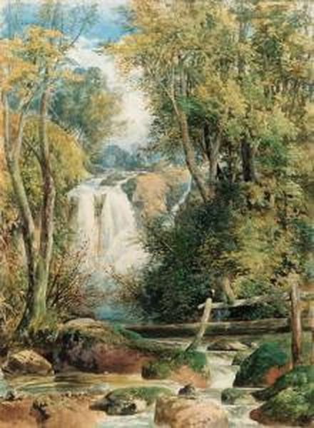 A Forest Waterfall, Swallow Falls, Lake District, Cumbria by William Hull