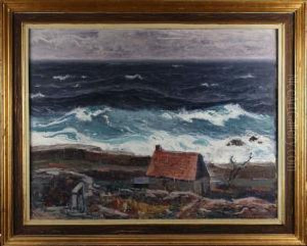 Stormigt Hav Oil Painting by Oscar Hullgren