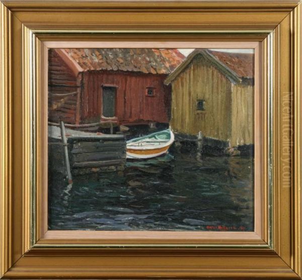 Baten Vid Bryggan Oil Painting by Oscar Hullgren