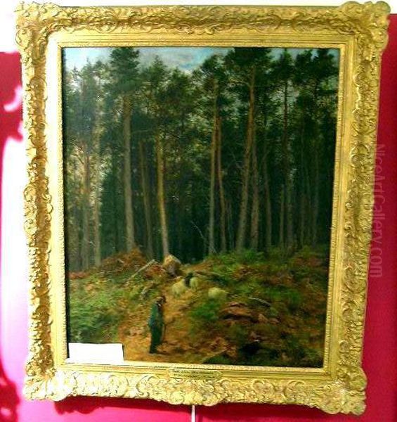 Man Med Far I Skog. Oil Painting by Frederick William Hulme