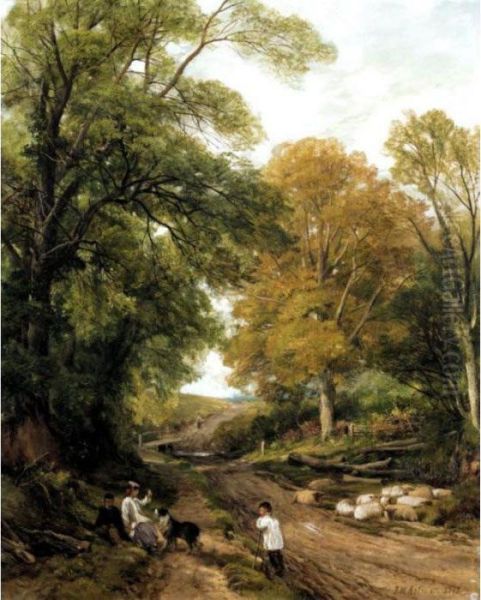 A Surrey Lane Oil Painting by Frederick William Hulme