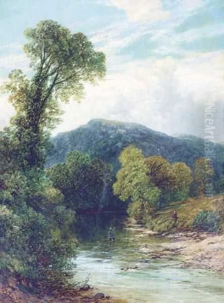 A Quiet River Landscape With Fishermen Oil Painting by Frederick William Hulme