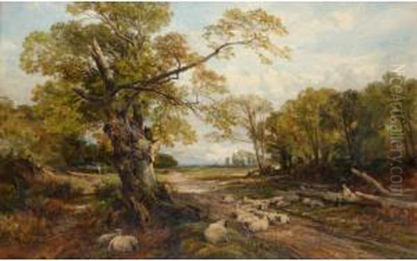 Shepherd Resting With His Flock Oil Painting by Frederick William Hulme