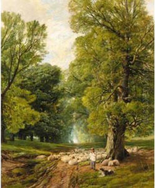 A Shepherd And His Flock Oil Painting by Frederick William Hulme