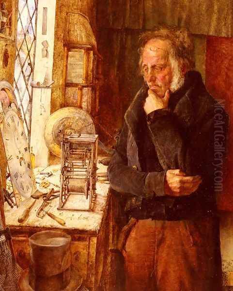 Our Village Clockmaker Solving a Problem, c.1859 Oil Painting by James Campbell