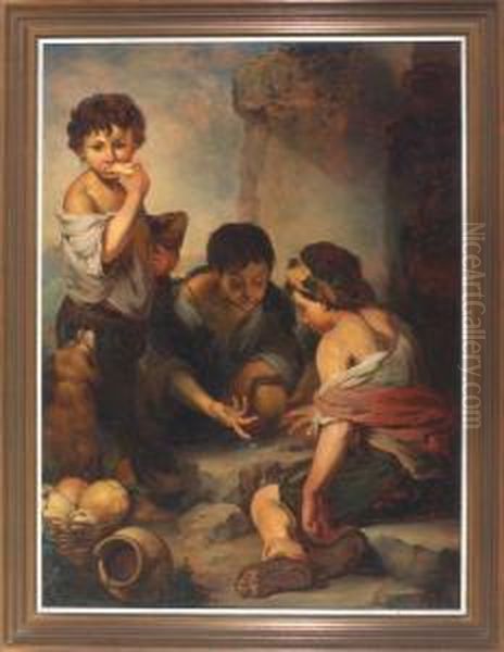 Kinder Beim Wurfelspiel Oil Painting by Adolf Humborg