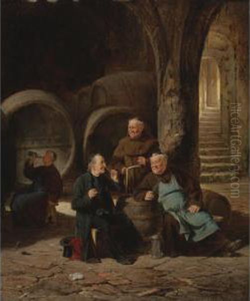 Wine Connoisseurs Oil Painting by Adolf Humborg