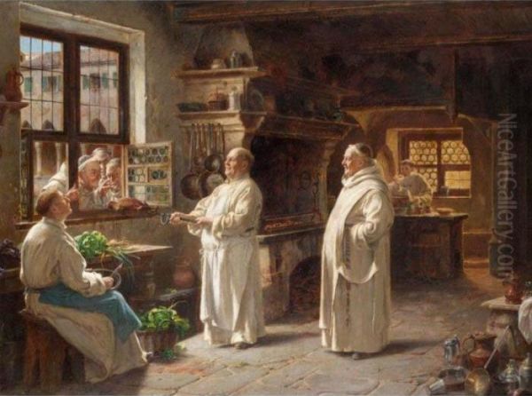 Preparing For Dinner Oil Painting by Adolf Humborg