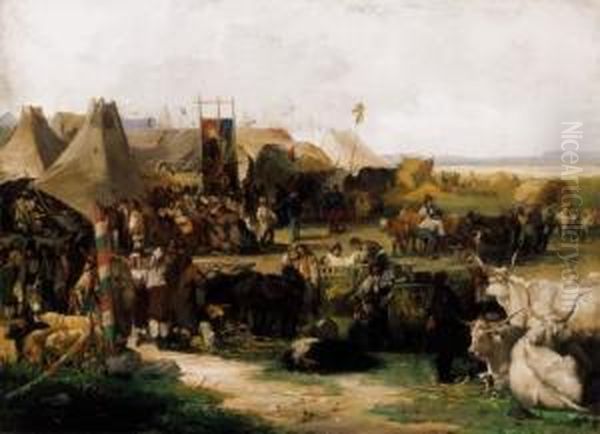 Fair With Side-show Oil Painting by Adolf Humborg