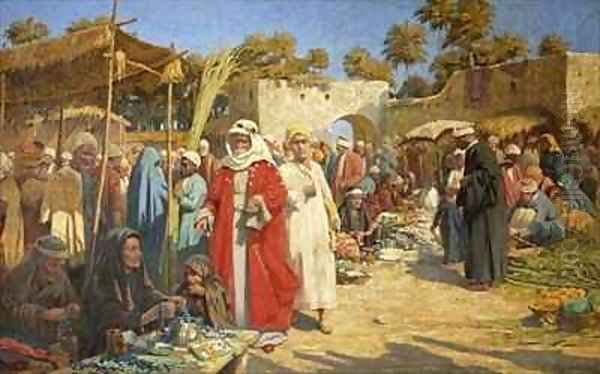 Market at Damascus Oil Painting by Percy Robert Craft