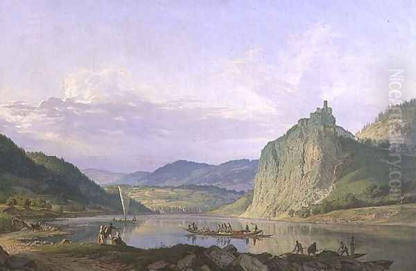 View of the Castle of Strekov with the River Elbe, 1839 Oil Painting by Carl Robert Croll