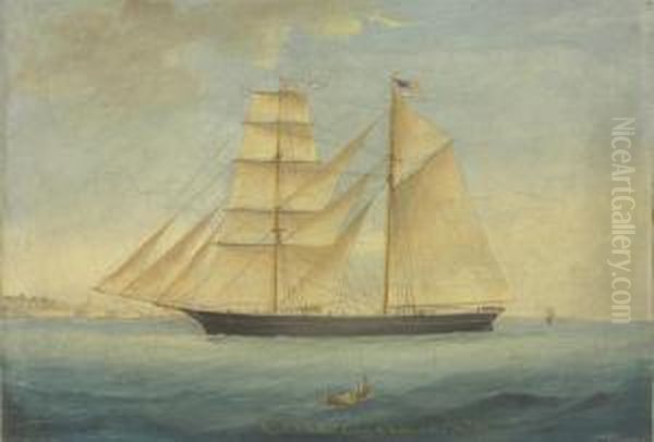 The American Brig 
C. S. Packard Oil Painting by Andreas Herman Hunaeus