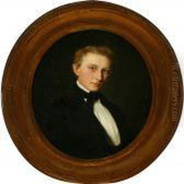 Portrait Of Emil Tvermoes . Signed And Dated A. Hunaeus 1849 Oil Painting by Andreas Herman Hunaeus