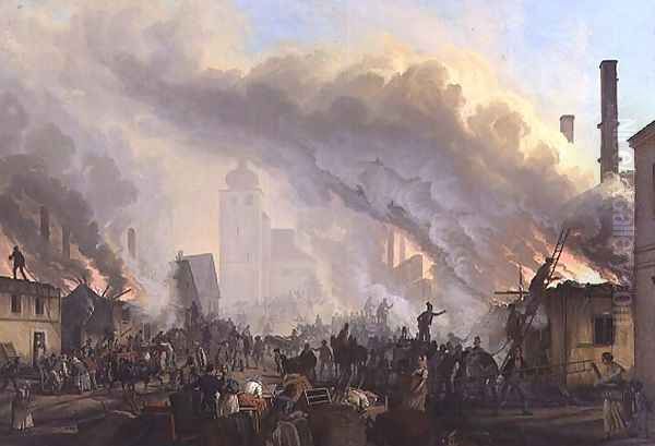 Conflagration at Teplice Oil Painting by Carl Robert Croll