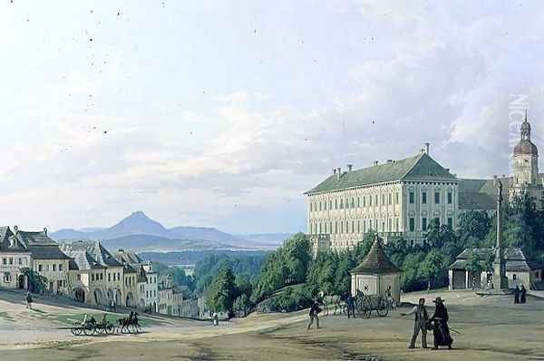 Roudnice Castle from the Town, 1840 Oil Painting by Carl Robert Croll