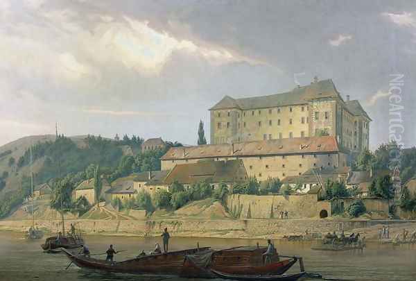 View of Nelahozeves from the River Vltava, 1841 Oil Painting by Carl Robert Croll