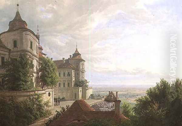 View with the Courtyard at Jezeri Castle, 1843 Oil Painting by Carl Robert Croll