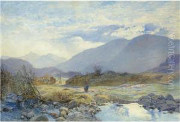 Capel Curig With Snowdon And The Glyders In The Distance, North Wales Oil Painting by Alfred William Hunt