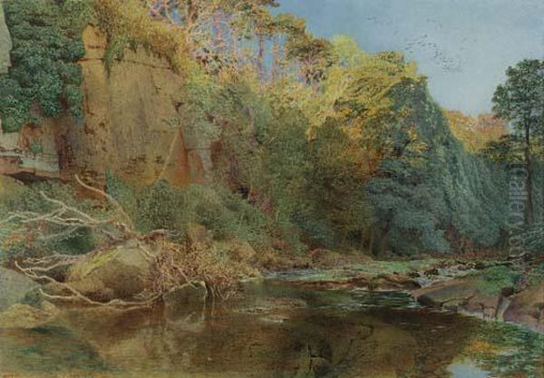 A River Landscape Oil Painting by Alfred William Hunt