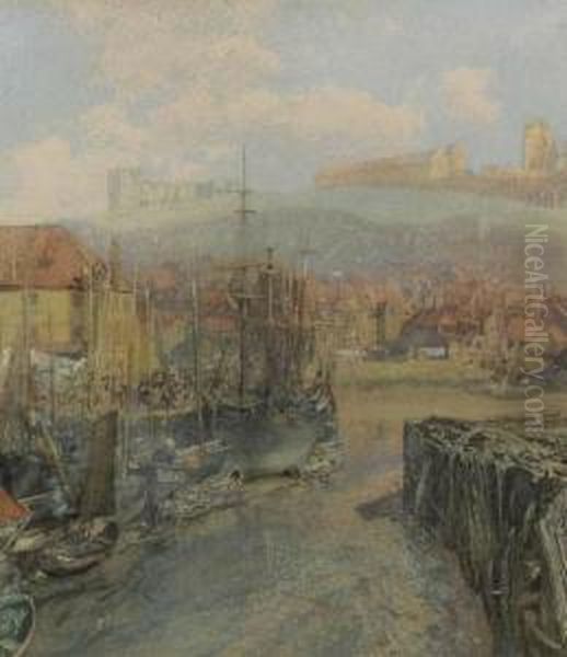 Whitby Harbour At Low Tide Oil Painting by Alfred William Hunt