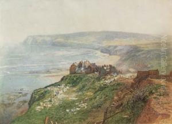 Robin Hood's Bay, North Yorkshire, Washing Day Oil Painting by Alfred William Hunt