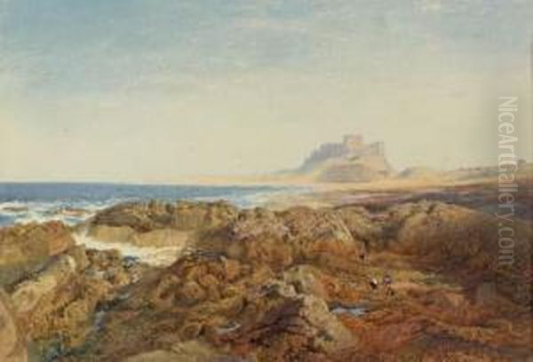 Bamburgh Castle At Low Tide Oil Painting by Alfred William Hunt