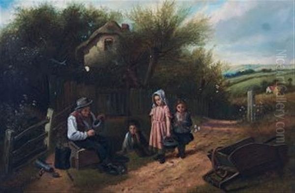 A Country Scene Oil Painting by Charles Hunt