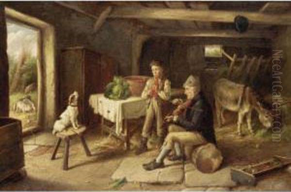 A Cottage Concert Oil Painting by Charles Hunt