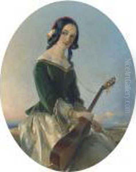 The Young Guitarist Oil Painting by Charles Hunt