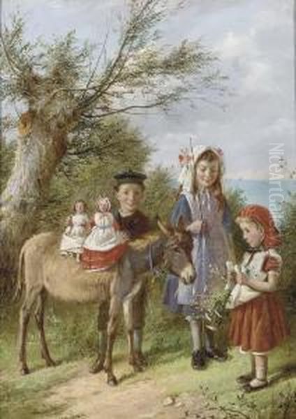 Dollies On A Donkey Oil Painting by Charles Hunt