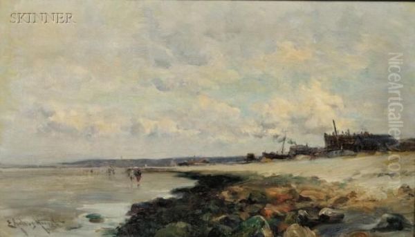 Coastal View With Figures Oil Painting by Edward Aubrey Hunt