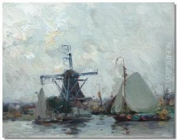 Windmill, Near Dordrecht Oil Painting by Edward Aubrey Hunt