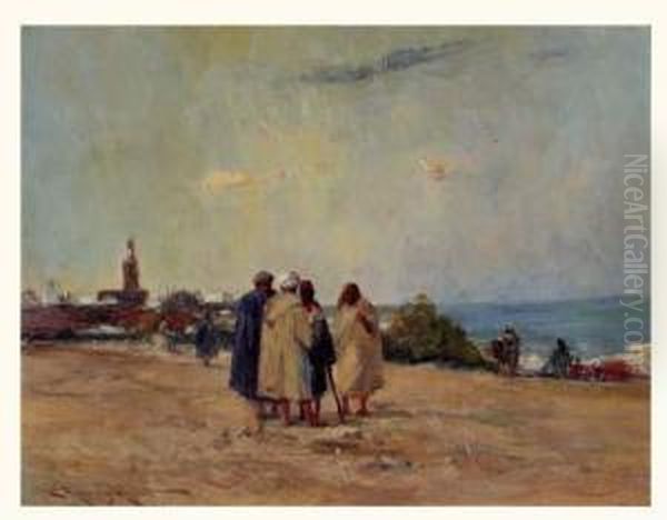 Conversation Au Bord De La Mer Oil Painting by Edward Aubrey Hunt