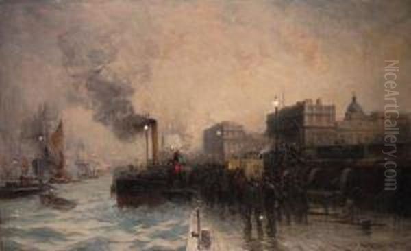 The Last Boat From Greenwich Oil Painting by Edward Aubrey Hunt