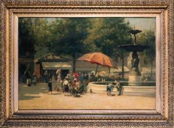 The Flower Market, Grenville, France Oil Painting by Edward Aubrey Hunt