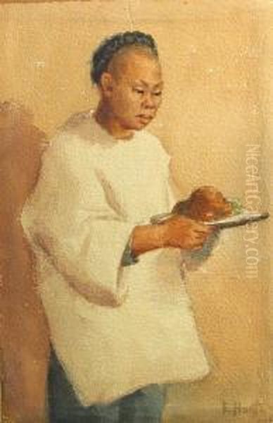 Chinese Girl Holding A Dish; Chinese Man Ironing (a Pair) by Esther Anna Hunt