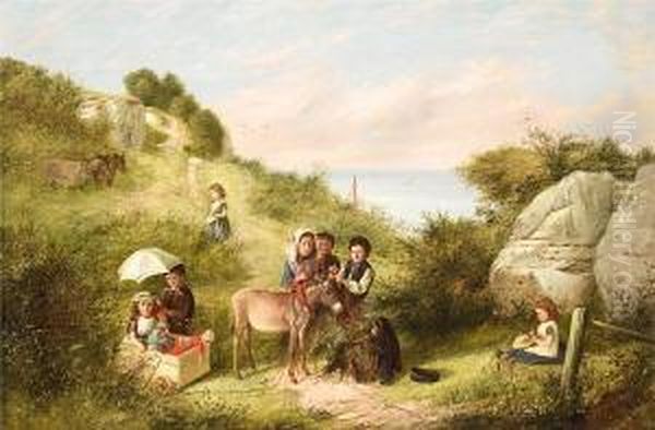 Playtime Oil Painting by Charles, Hunt Jnr.