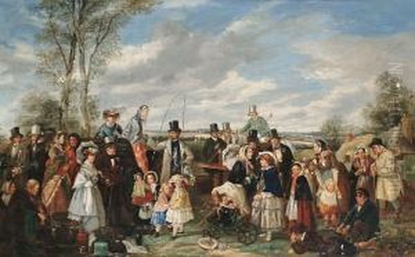 The Picnic Oil Painting by Charles, Hunt Jnr.