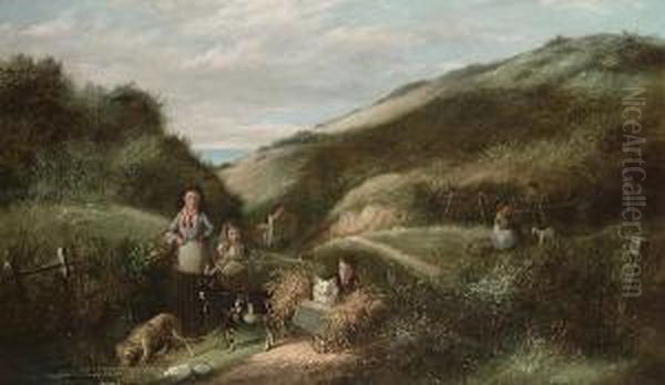 The Dog Cart Oil Painting by Charles, Hunt Jnr.