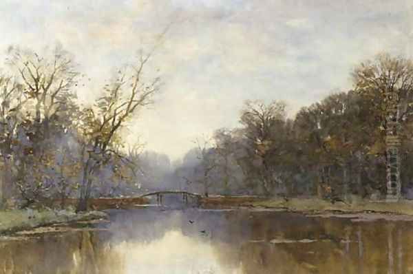 Autumn river landscape Oil Painting by Fredericus Jacobus Van Rossum Chattel