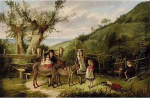 Playtime Oil Painting by Charles, Hunt Jnr.