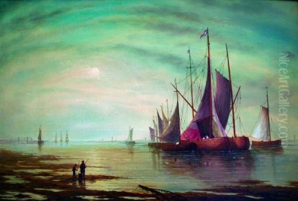 Coastal Scenes With Fishing Boats Oil Painting by Millson Hunt