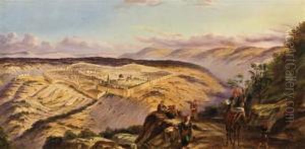 Travellers Overlooking Jerusalem Oil Painting by Millson Hunt