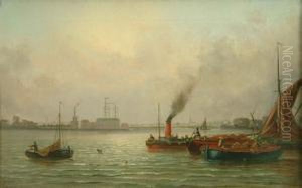 A Shipping Scene Oil Painting by Millson Hunt