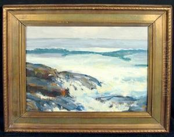 A Rocky Coastal Scene Oil Painting by Thomas Lorraine Hunt