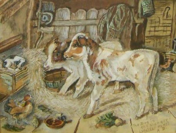 Inscribed The Dog In The Manger Oil Painting by Walter Hunt